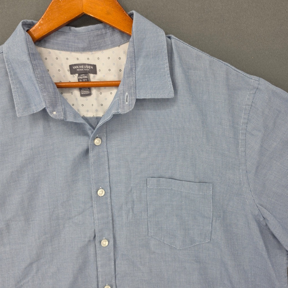 Van Heusen Never Tuck Mens XXL Blue Short Sleeve Button Down Shirt Pocket